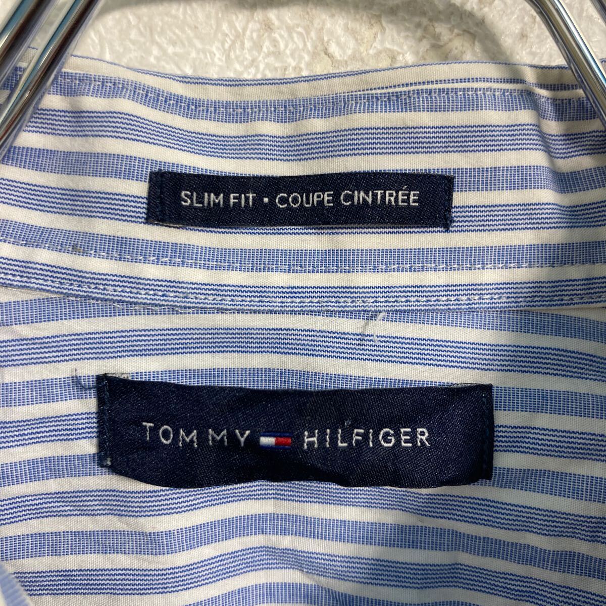 TOMMY HILFIGER 長袖 ストライプ シャツ M ブルー ホワイト トミーヒルフィガー 古着卸 アメリカ仕入 a603-6642_画像7