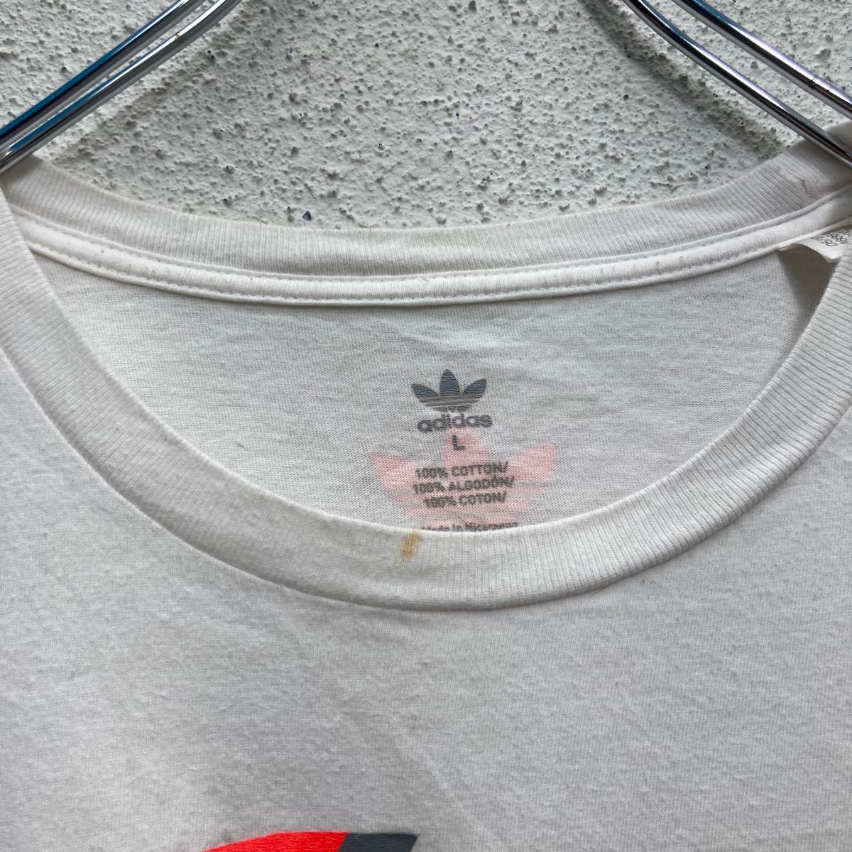 adidas 半袖 ロゴプリントTシャツ Lサイズ アディダスオリジナルス スポーツ 白 ホワイト 古着卸 アメリカ仕入 a603-5095_画像3