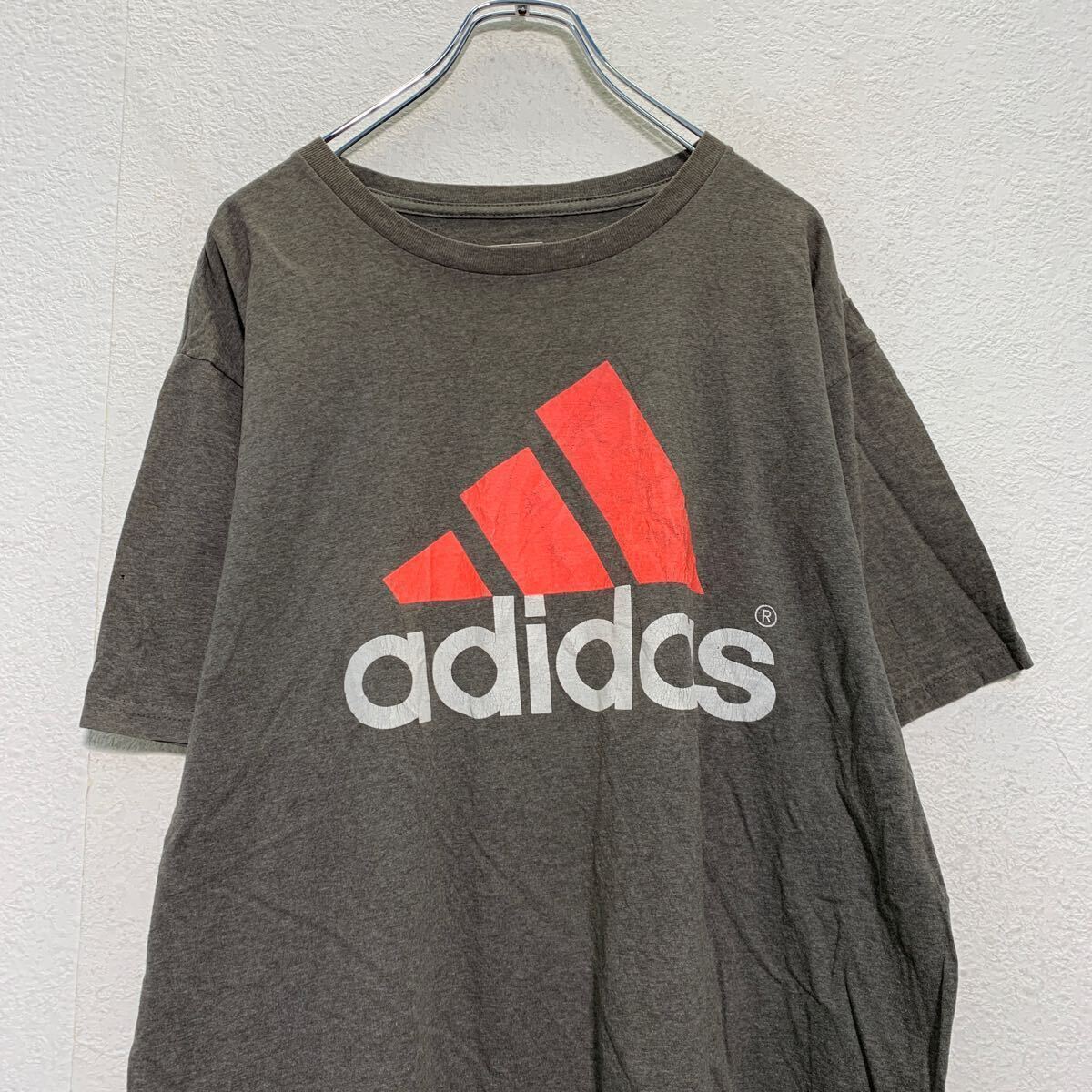 adidas 半袖 ロゴTシャツ L グレー ネオンオレンジ アディダス クルーネック ビッグロゴ 古着卸 アメリカ仕入 a603-6749_画像2