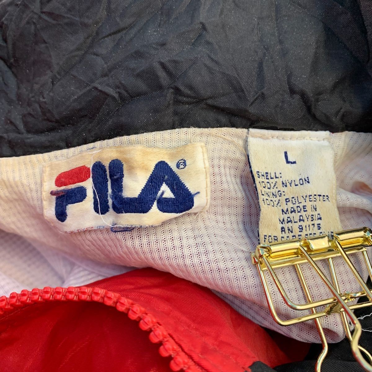 FILA ジップアップ ナイロンジャケット L レッド ホワイト ブラック フィラ ワンポイント ロゴ 古着卸 アメリカ仕入 a603-5261_画像10