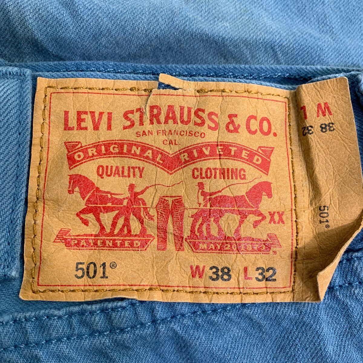 Levi's 501 デニムパンツ W38 リーバイス ボタンフライ ビッグサイズ ライトブルー コットン メキシコ製 古着卸 アメリカ仕入 2403-997_画像9