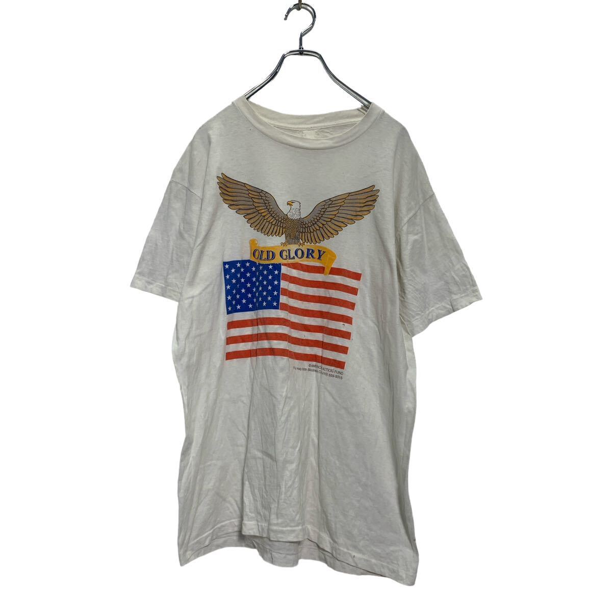 半袖 プリントTシャツ XL～ ホワイト ビッグサイズ シングルステッチ 星条旗 白頭鷲 古着卸 アメリカ仕入 a604-5903_画像1