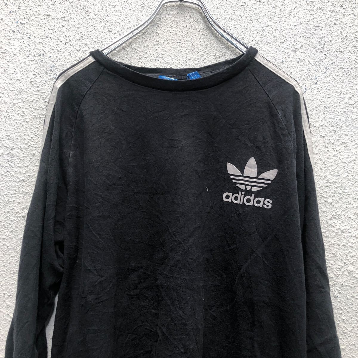 adidas 長袖 ロゴ Tシャツ アディダス M ブラック ホワイト ラグラン ロンT オリジナルス 古着卸 アメリカ仕入 a604-5973_画像2