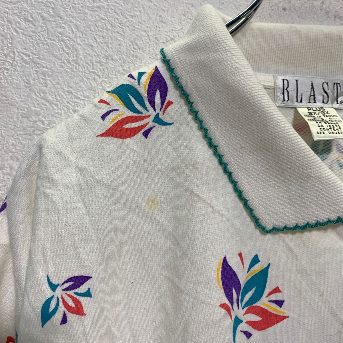 BLAST 七分袖 花柄 ポロシャツ 3XL レディース オフホワイト マルチカラー ビッグサイズ 総柄 古着卸 アメリカ仕入 a604-6080_画像6
