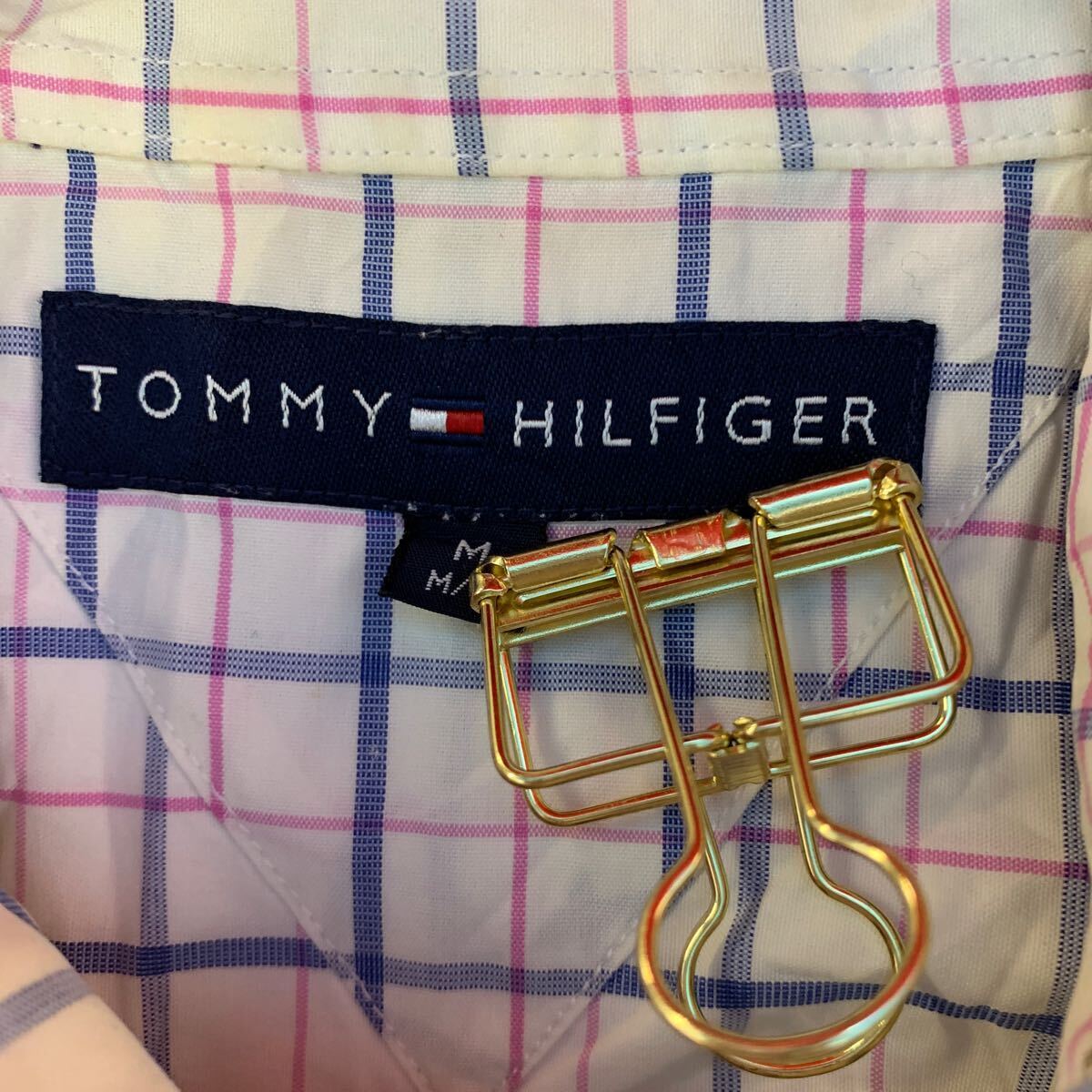 TOMMY HILFIGER 長袖 チェックシャツ M ホワイト ブルー ピンク トミーヒルフィガー ボタンダウン ロゴ 古着卸 アメリカ仕入 a604-6160_画像9