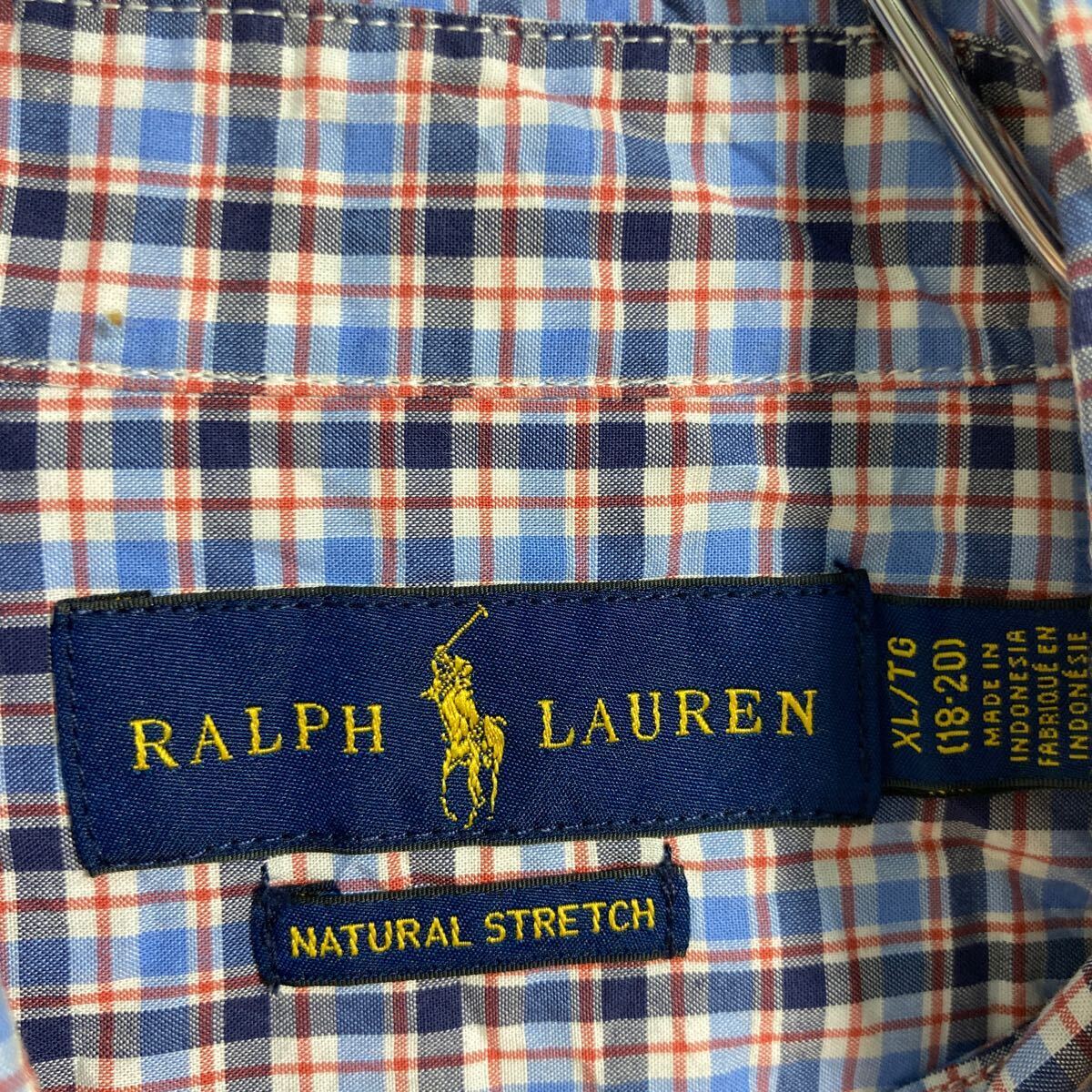 Ralph Lauren 長袖 チェック シャツ XL ブルー ネイビー ホワイト レッド ラルフローレン ボタンダウン 古着卸 アメリカ仕入 a604-6205の画像7