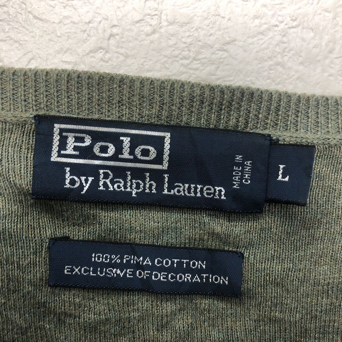 Polo Ralph Lauren コットン ニット セーター L ポロラルフローレン オリーブ ロゴ 刺繍 Vネック 古着卸 アメリカ仕入 a604-6200_画像7