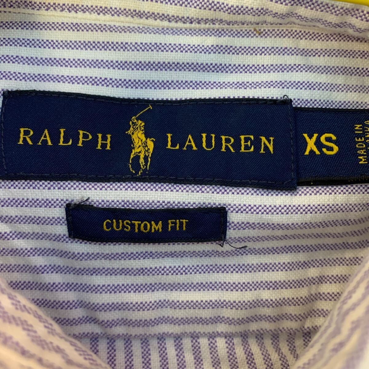 RALPH LAUREN 長袖 ストライプシャツ XS パープル ホワイト ラルフローレン ボタンダウン ワンポイント 古着卸 アメリカ仕入 a604-6358の画像10