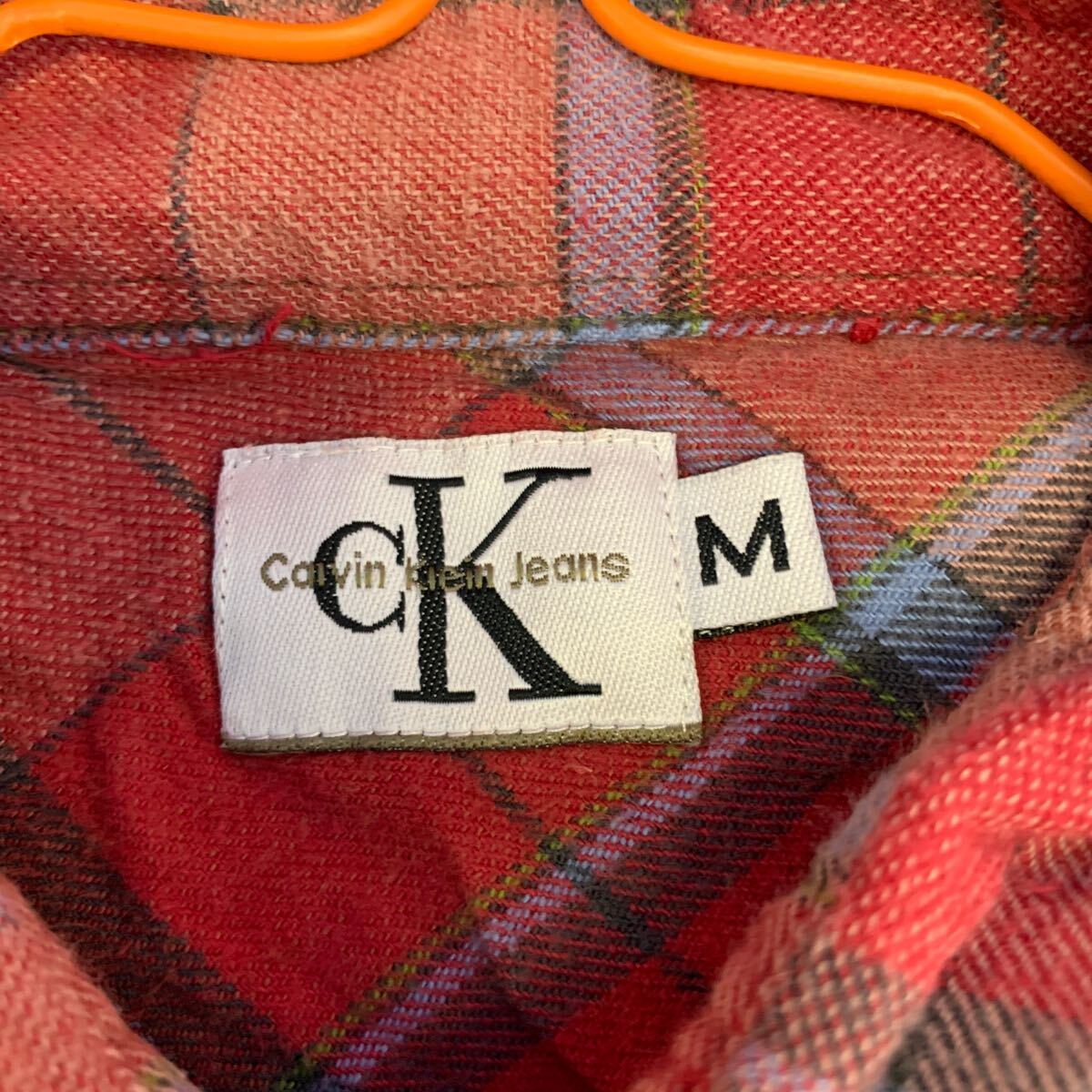 Calvin Klein 長袖 チェック ネルシャツ M レッド ピンクベージュ カルバンクライン ワンポイントロゴ 古着卸 アメリカ仕入 a604-6442_画像10