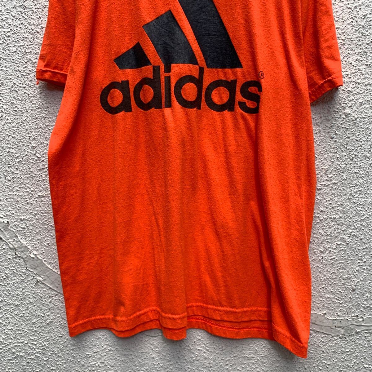 adidas 半袖 ロゴTシャツ M ネオンオレンジ アディダス クルーネック ビッグロゴ 古着卸 アメリカ仕入 a604-6655の画像3