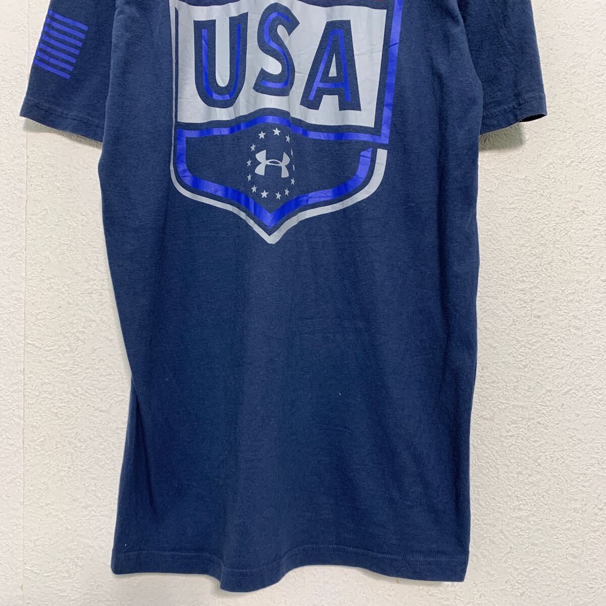 UNDER ARMOUR 半袖 プリントTシャツ S ネイビー アンダーアーマー クルーネック バックプリント USA 古着卸 アメリカ仕入 a604-6952_画像6