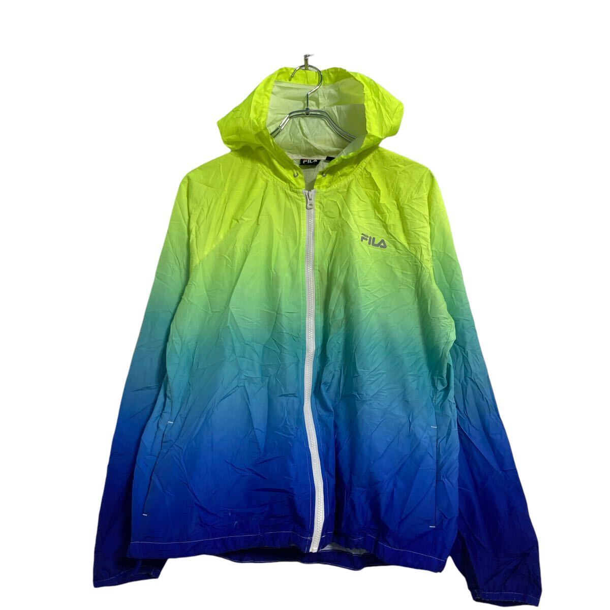 FILA nylon jacket L neon yellow green navy gradation filler Zip up old clothes . America buying up a604-6855