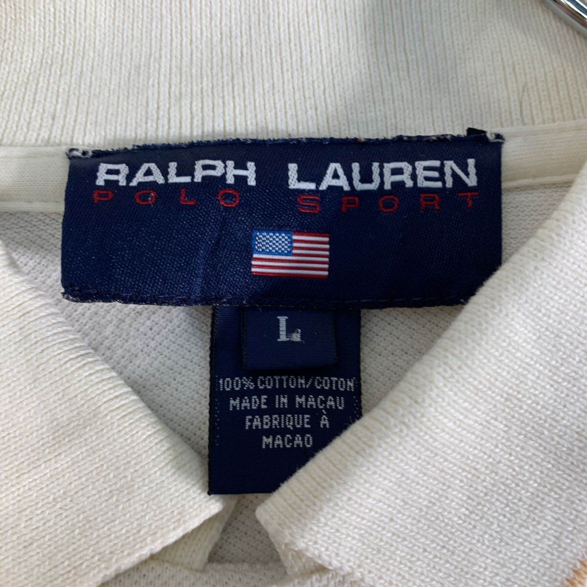 RALPH LAUREN 長袖 無地ポロシャツ L オフホワイト ポロラルフローレン 鹿子 ワンポイントロゴ 古着卸 アメリカ仕入 a604-7098_画像10