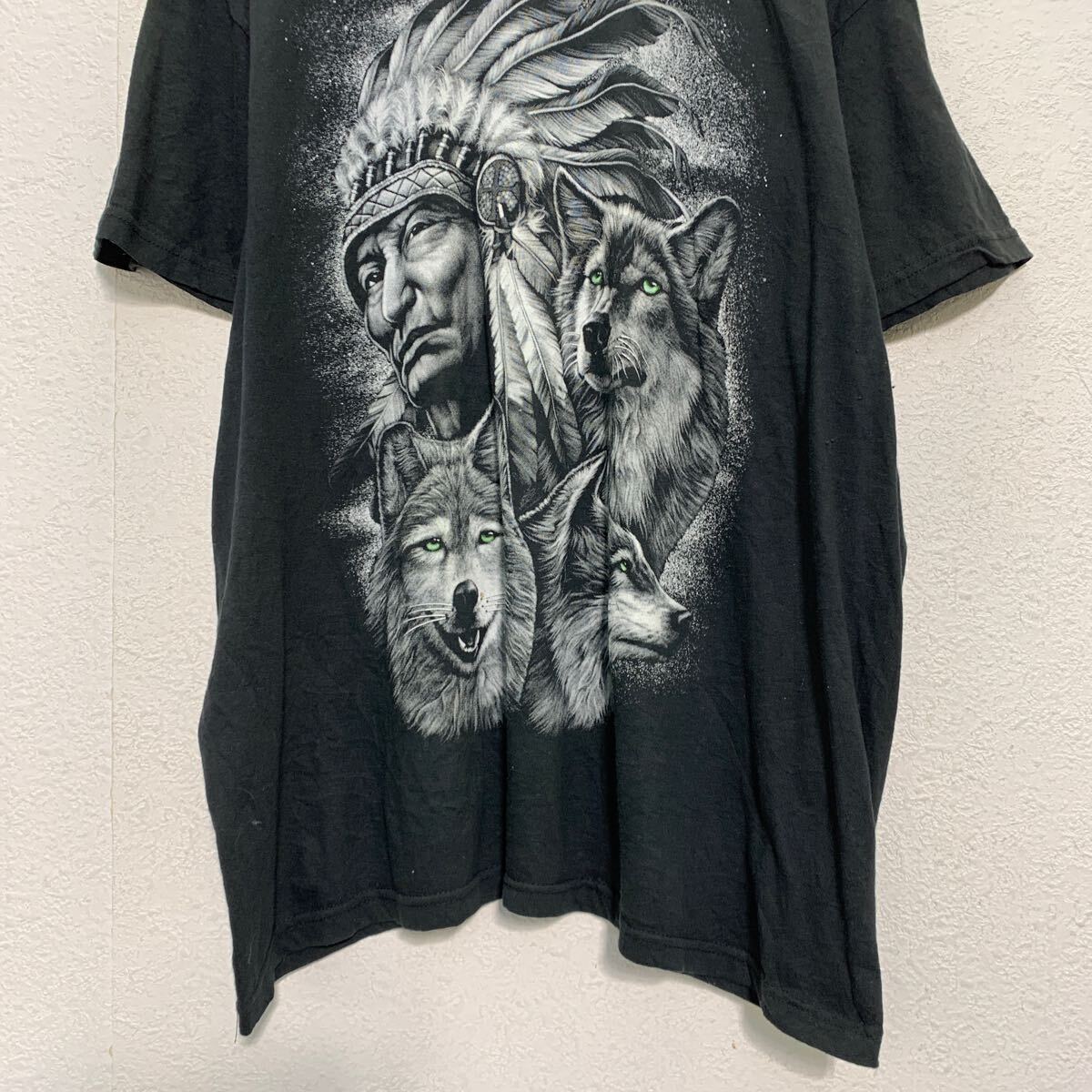 半袖 プリントTシャツ XL ブラック ビッグサイズ クルーネック ウルフ インディアン 古着卸 アメリカ仕入 a604-7009_画像3
