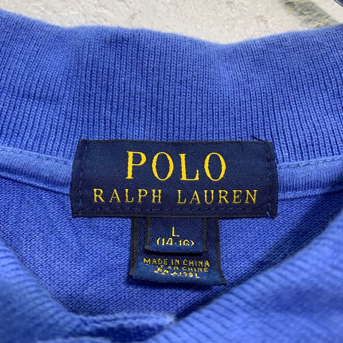 POLO RALPH LAUREN 半袖 無地ポロシャツ L 160～ キッズ ブルー ポロラルフローレン ワンポイントロゴ 鹿子 古着卸 アメリカ仕入 a604-7234_画像7