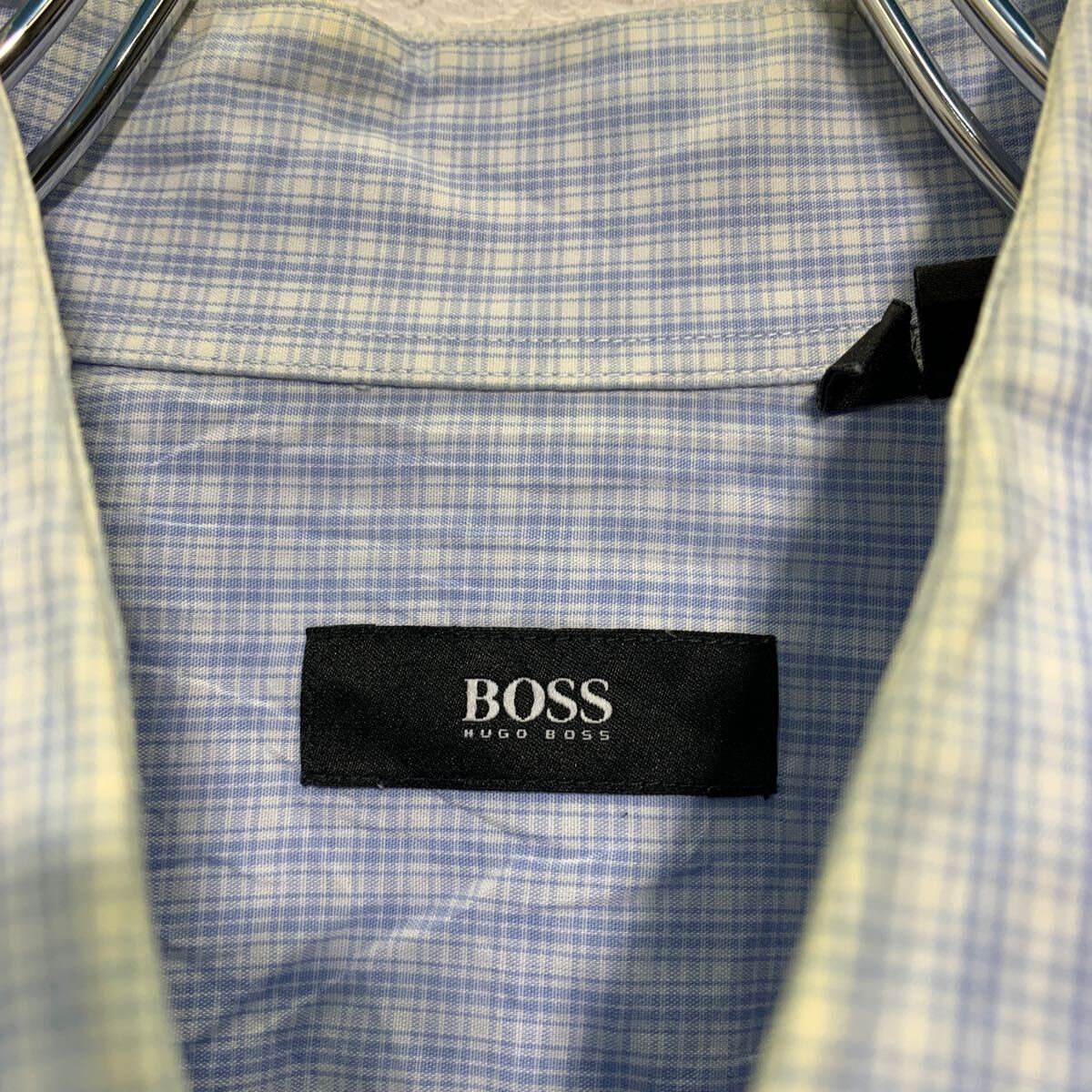 HUGO BOSS 長袖 チェックシャツ XL ライトブルー ヒューゴボス ビッグサイズ 古着卸 アメリカ仕入 a604-7354_画像8