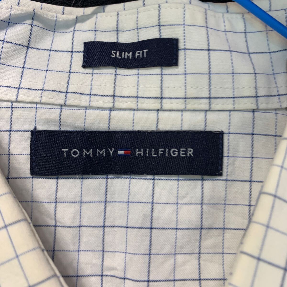 TOMMY HILFIGER 長袖 チェックシャツ L ホワイト ネイビー トミーヒルフィガー スリムフィット 古着卸 アメリカ仕入 a604-7348_画像10