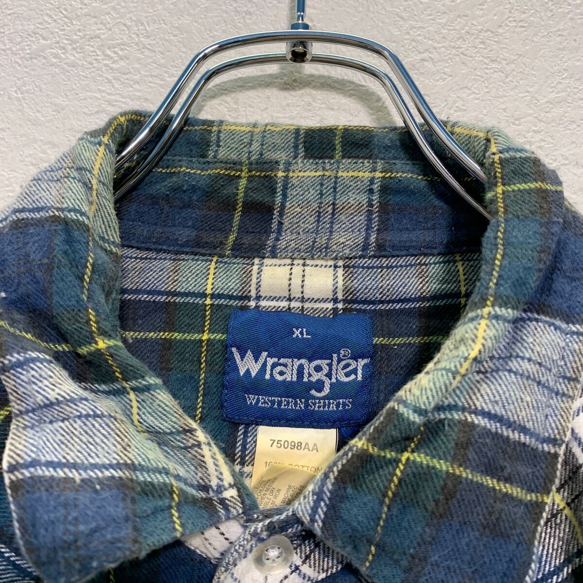 Wrangler 長袖 チェック ネル ウエスタンシャツ XL ブルー グリーン ホワイト ラングラー ビッグサイズ 古着卸 アメリカ仕入 a604-7356_画像7