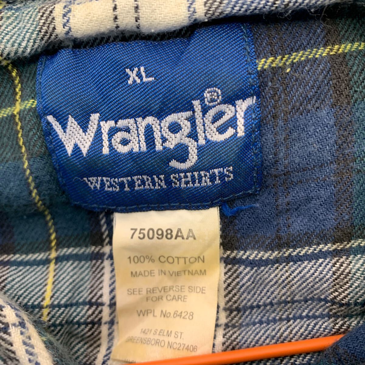 Wrangler 長袖 チェック ネル ウエスタンシャツ XL ブルー グリーン ホワイト ラングラー ビッグサイズ 古着卸 アメリカ仕入 a604-7356_画像10