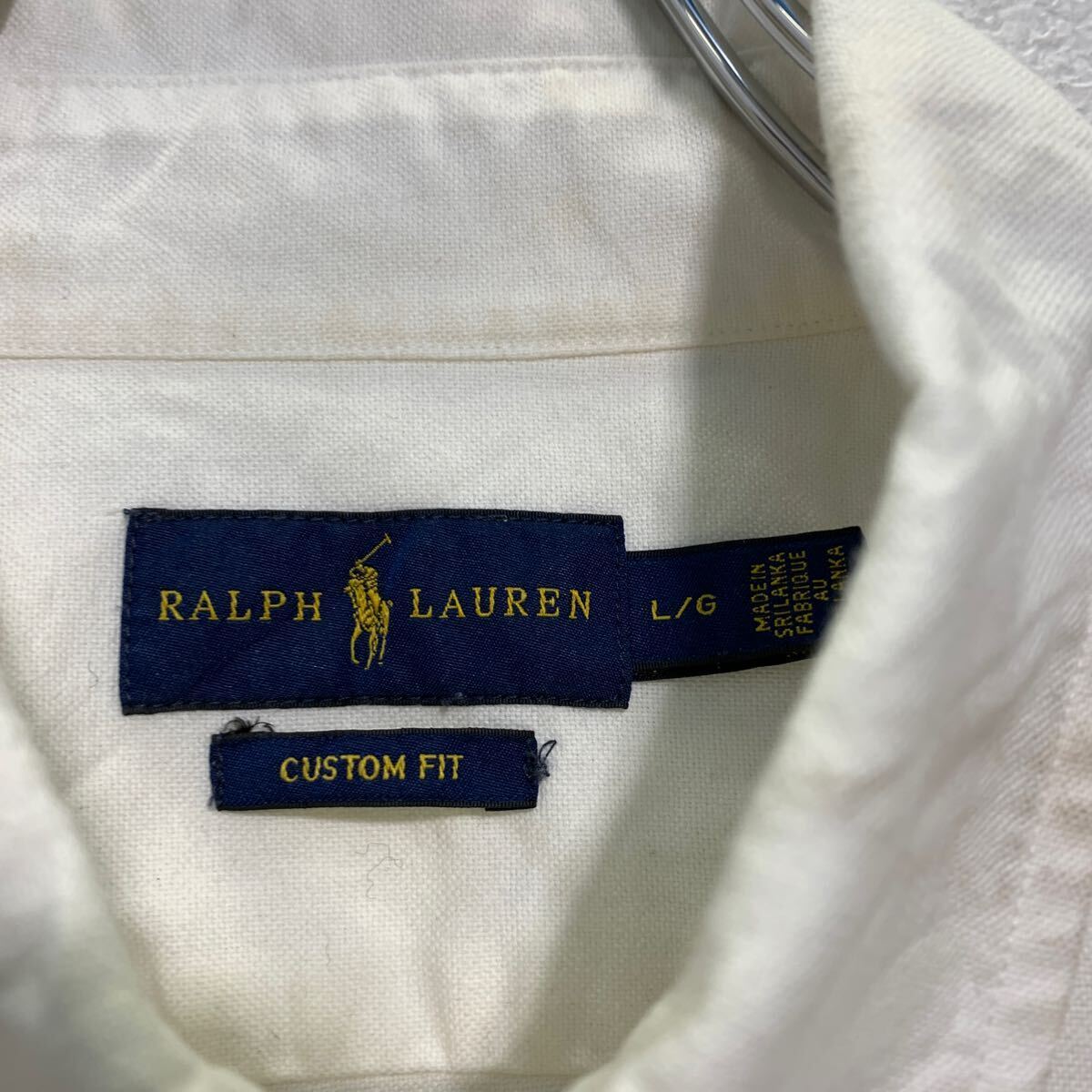 RALPH LAUREN 長袖 無地シャツ L ホワイト ラルフローレン ボタンダウン ワンポイントロゴ 古着卸 アメリカ仕入 a604-7382の画像9