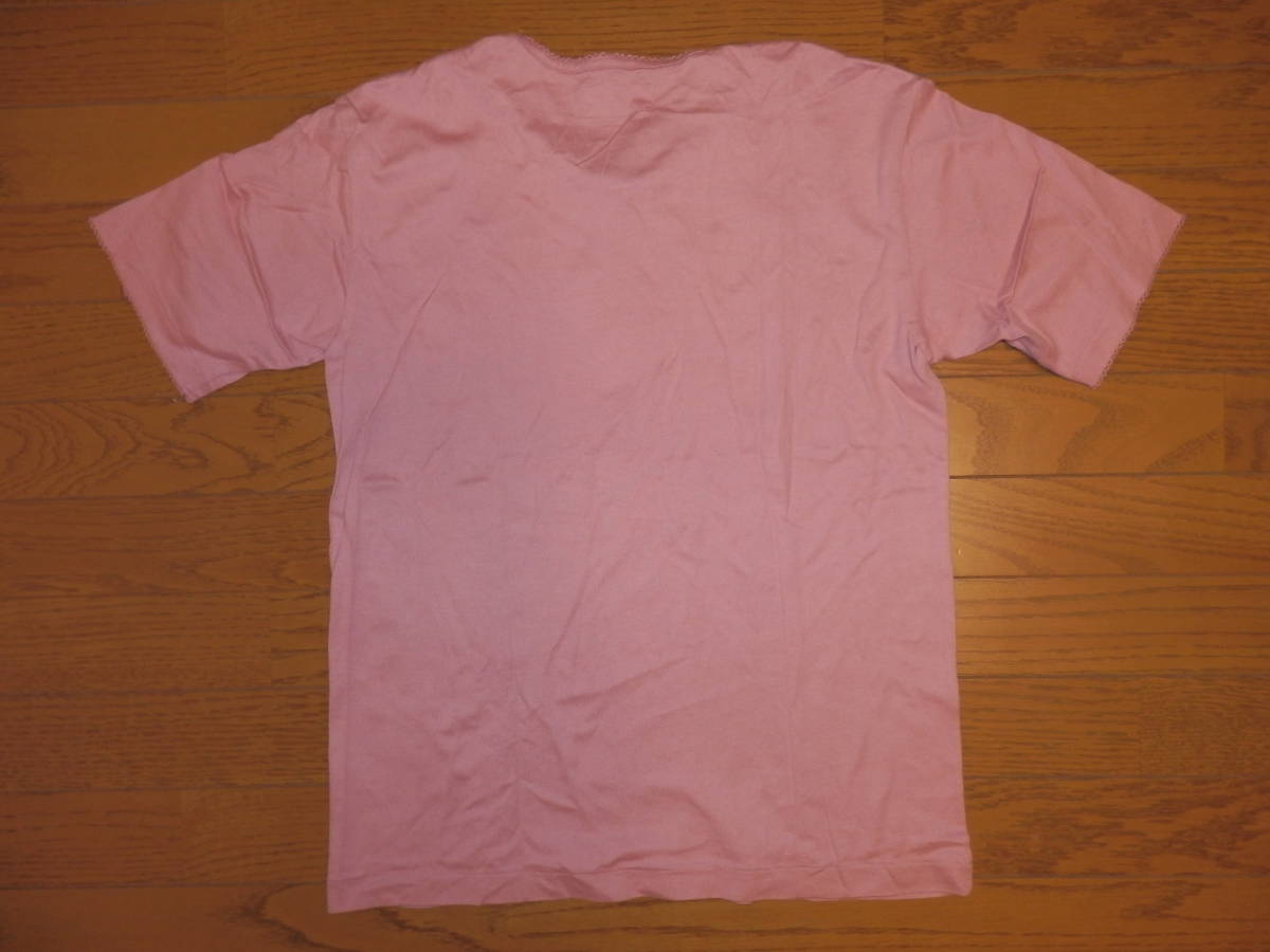 USED品★PINK HOUSE ピンクハウス リボン付き 半袖Tシャツ L 日本製 ピンク_画像4