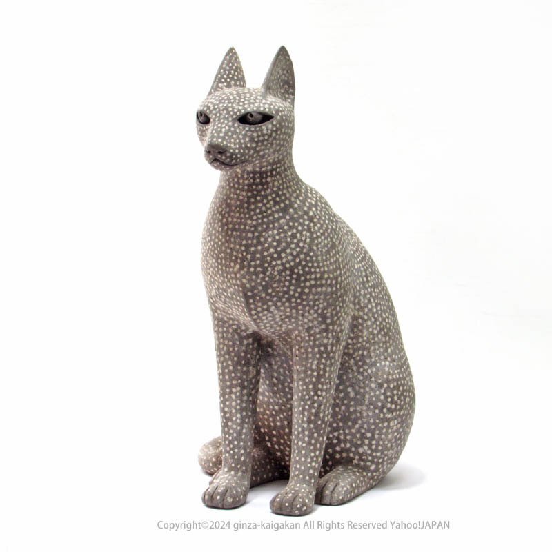 【GINZA絵画館】大塚茂吉　テラコッタに彩色「猫」ねこ・ネコ・高さ３８ｃｍ・共箱・１点もの　Z19T9B0V5C5X3P_画像5