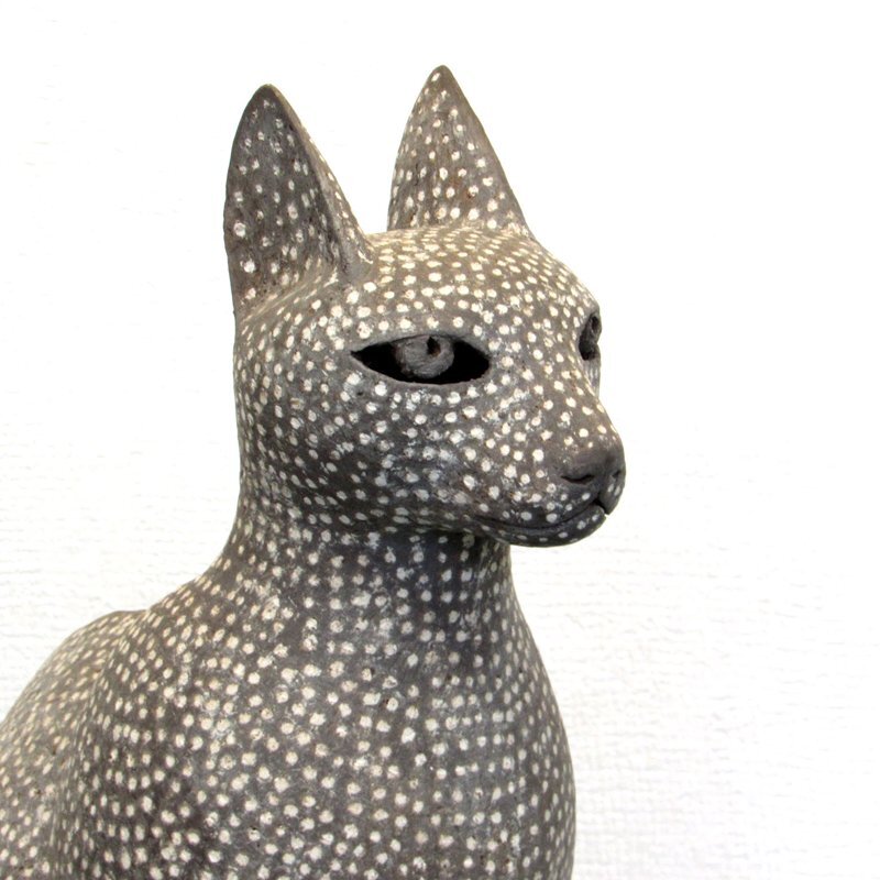 【GINZA絵画館】大塚茂吉　テラコッタに彩色「猫」ねこ・ネコ・高さ３８ｃｍ・共箱・１点もの　Z19T9B0V5C5X3P_画像3