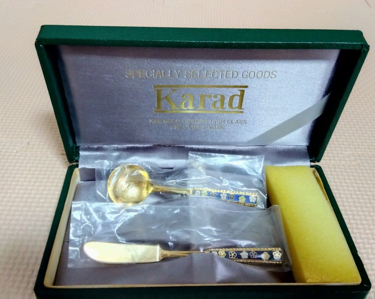  未使用品　Karad K22 ゴールドコーティング バターナイフ シュガースプーン  梅柄 七宝焼き  カトラリー アンティーク