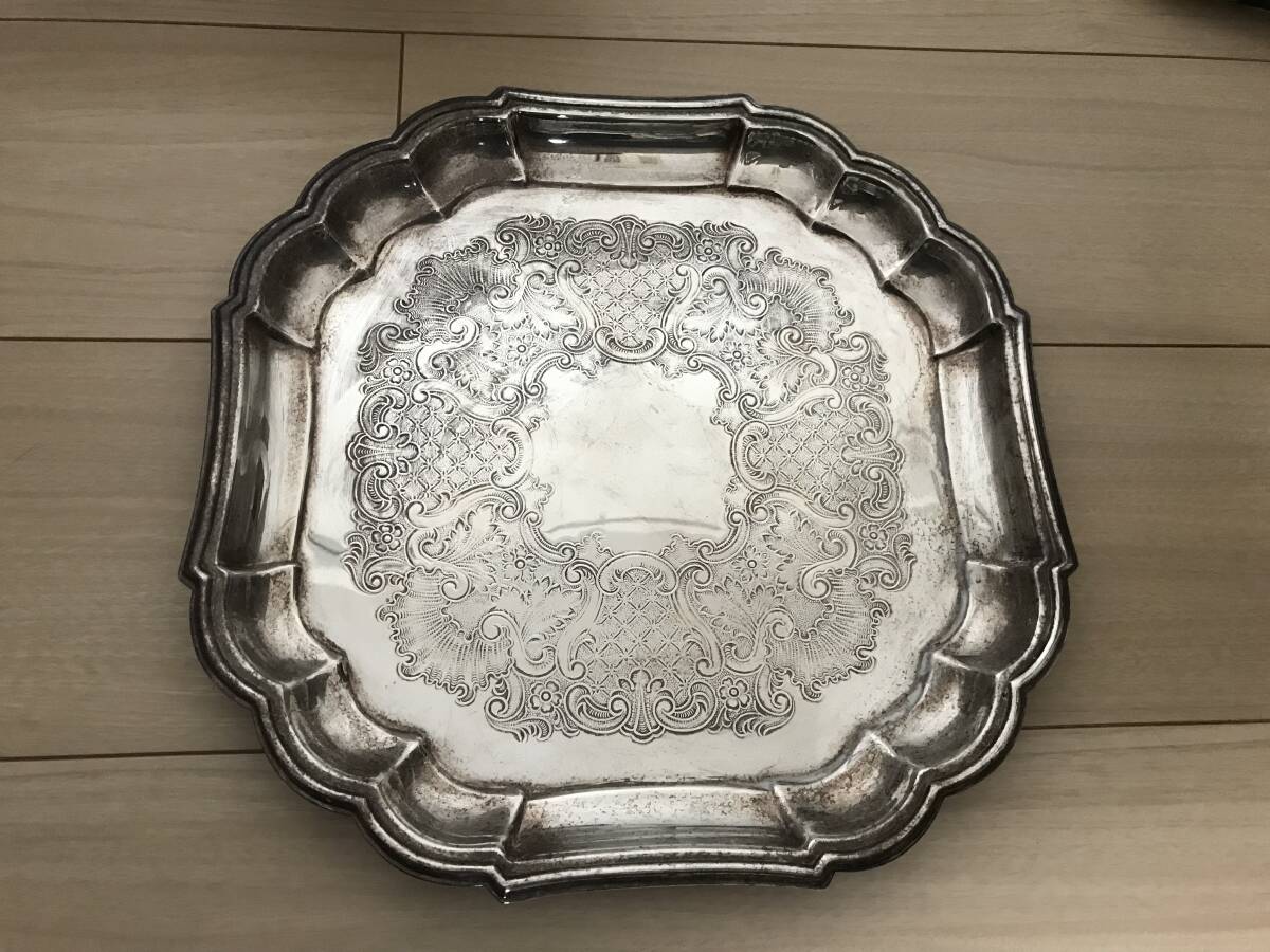  France .. city silver square silver plate plate oval relief antique Vintage O-Bon tray 
