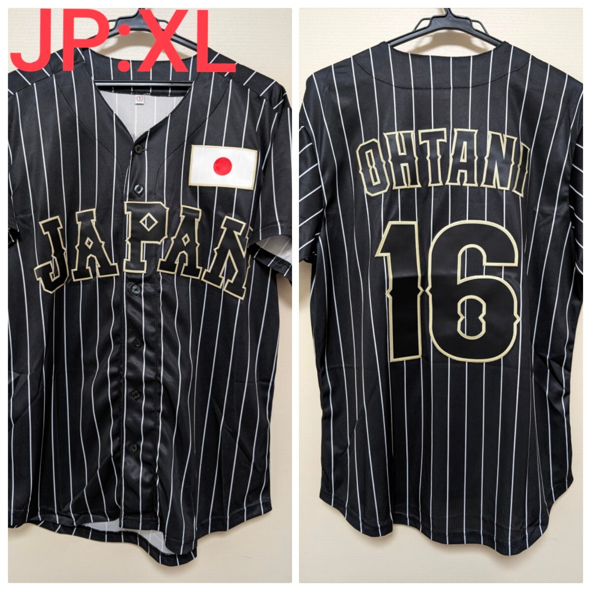 ★JP/XL★野球 日本代表 黒ユニフォーム サムライジャパン #16 大谷翔平 SAMURAI JAPAN WBC ベースボールシャツ ブラック BBQ 花見 桜 春の画像1