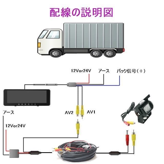 即納 送料無料 12V 24V バックカメラ バックモニター トラック 日本製液晶 9.1インチ ミラーモニター 暗視防水 バックカメラセット _画像4