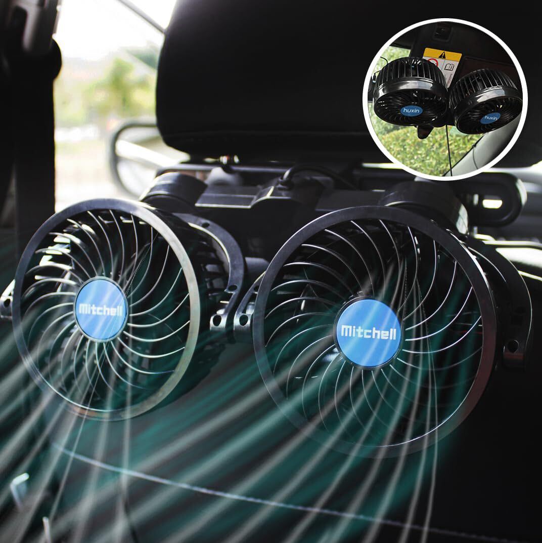 車 扇風機 PORAXY 最新型 車載扇風機 車用電動ファン 無段階風量調節 360度角度調節可能 ツーファンタイプ サーキューレター (A83)_画像1