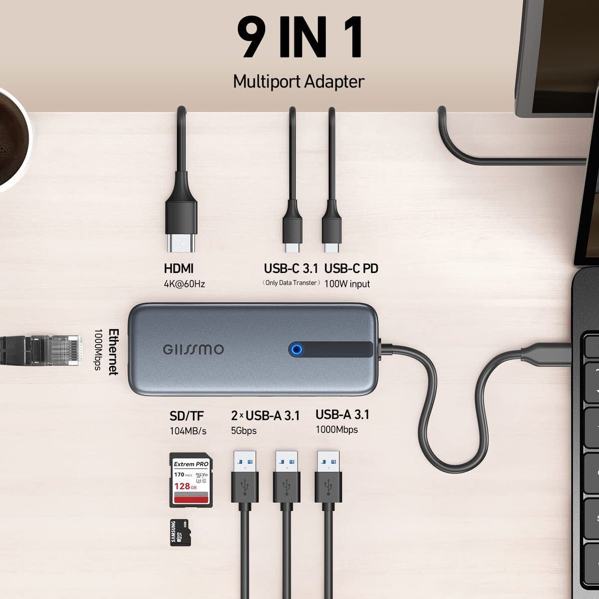 【訳あり 送料無料】GIISSMO 9in1 USB-C ハブ ドッキングステーション HDMI USB 3.2 Gen2(A72)