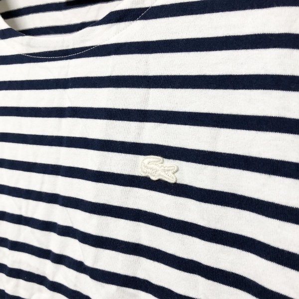 LACOSTE ラコステ レディース 白ワニ ワッペン付 ボーダー 半袖Tシャツ 白 黒 モノクロ 38_画像3