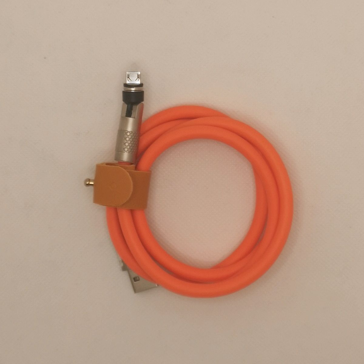 Micro-USB １ｍ極太橙色３本曲るマグネット磁石式USB充電通信ケーブル_画像2