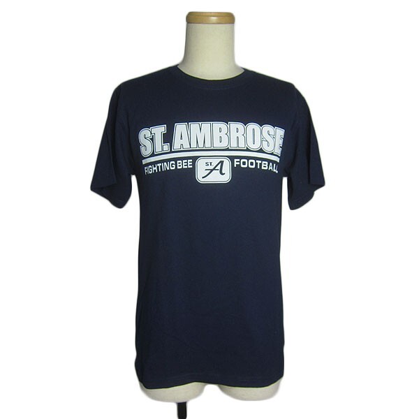 Tシャツ フットボールチーム プリントTシャツ ネイビー色 ST.AMBROSE サイズS 古着 ユーズド_画像1