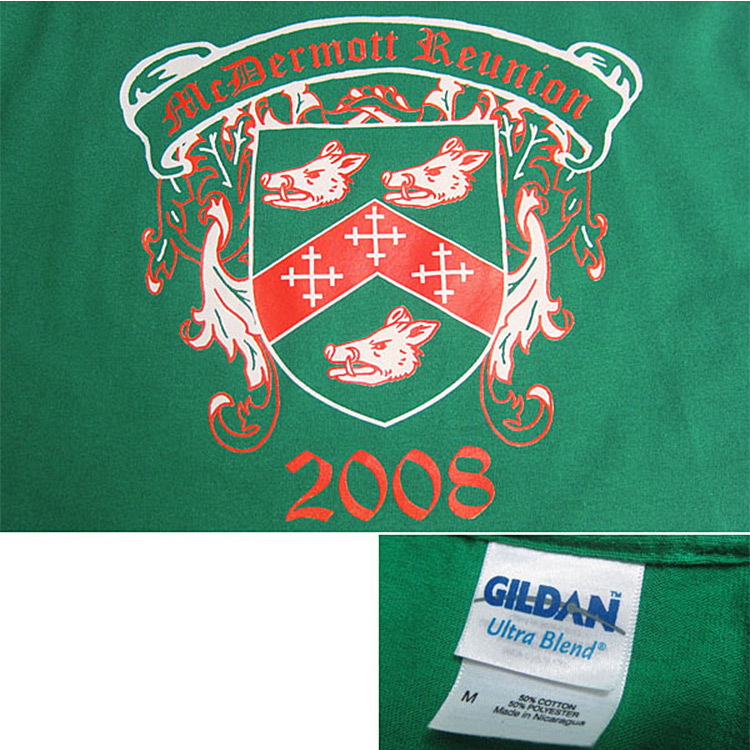 GILDAN イノシシ 紋章デザイン プリントtシャツ 緑色 グリーン ティーシャツ Tシャツ メンズ Mサイズ 古着_画像3