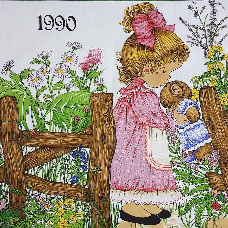 1990 year girl Vintage cloth poster fabric calendar tapestry miscellaneous goods Europe retro 