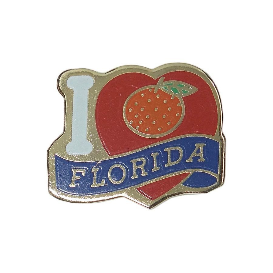 ピンズ ピンバッジ I LOVE FLORIDA フロリダ 地域 オレンジ レトロ 留め具付き_画像1