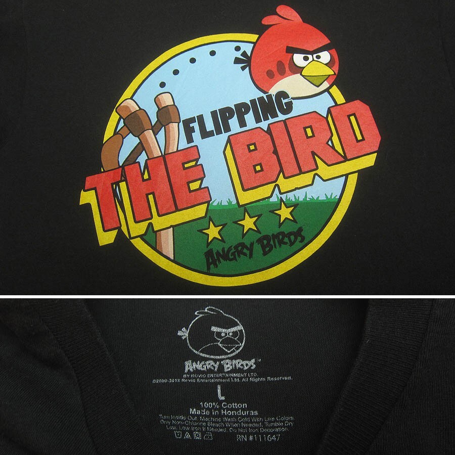 Tシャツ Angry Birds ティーシャツ キャラクター メンズL 黒 USA 古着_画像3