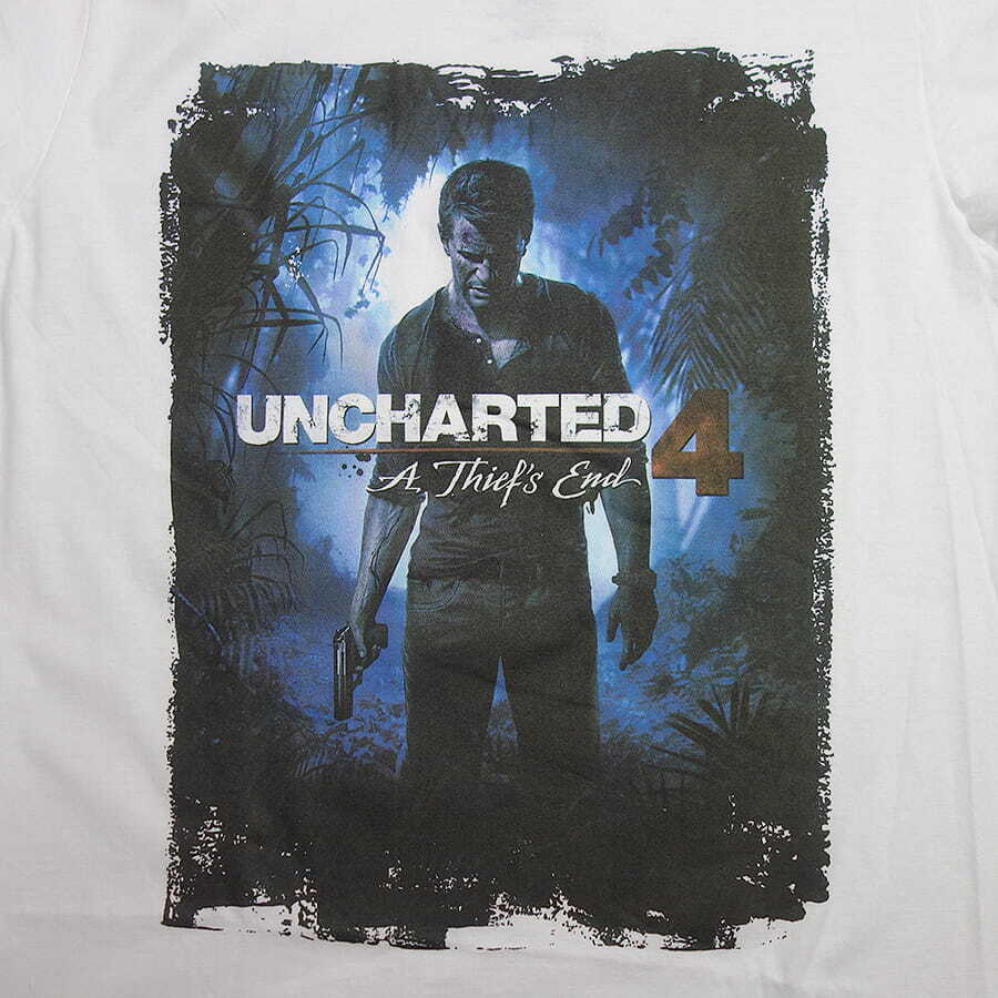 新品・アウトレット ゲーム アンチャーテッド4 プリントTシャツ UNCHARTED4 白色 メンズ Mサイズ 長袖 ティーシャツ ちょい訳あり_画像4