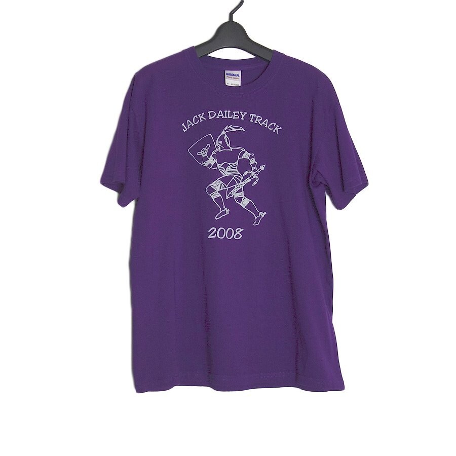 プリント Tシャツ 騎士 陸上 メンズ Mサイズ ティーシャツ GILDAN 紫 古着 半袖_画像1
