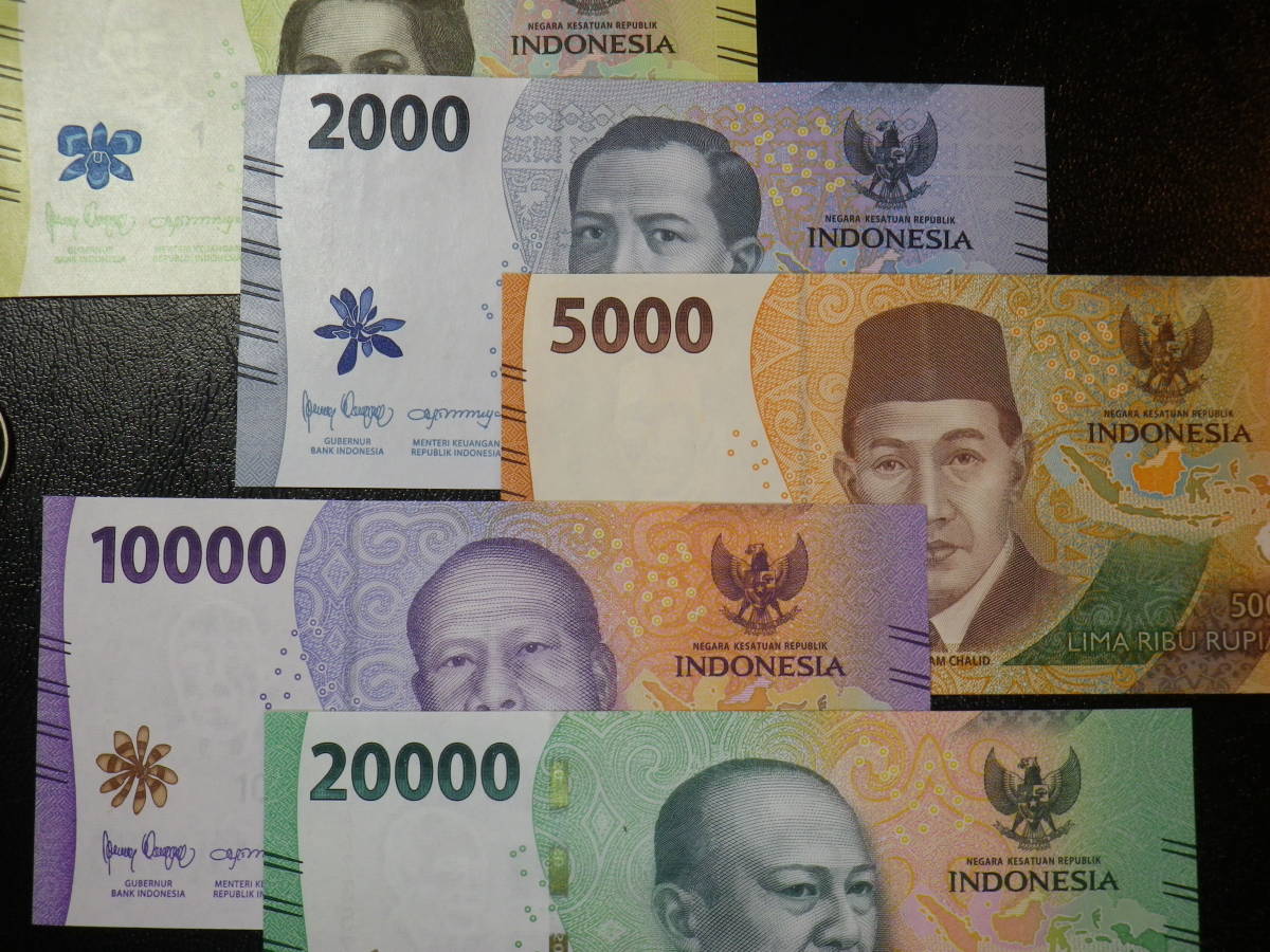 インドネシア 2022年 1000,2000,5000,10000,20000Rupiah 5種5枚 未使用_画像2