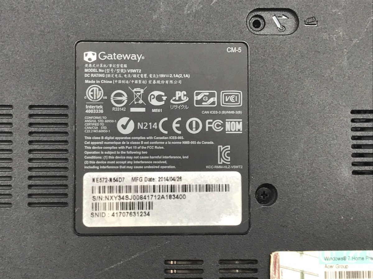 Gateway ゲートウェイ NEシリーズ ノートPC NE572-N54D7 15.6型 i5 4200U 4GB HDD500GB OS無 ノートパソコン 03182Sの画像9