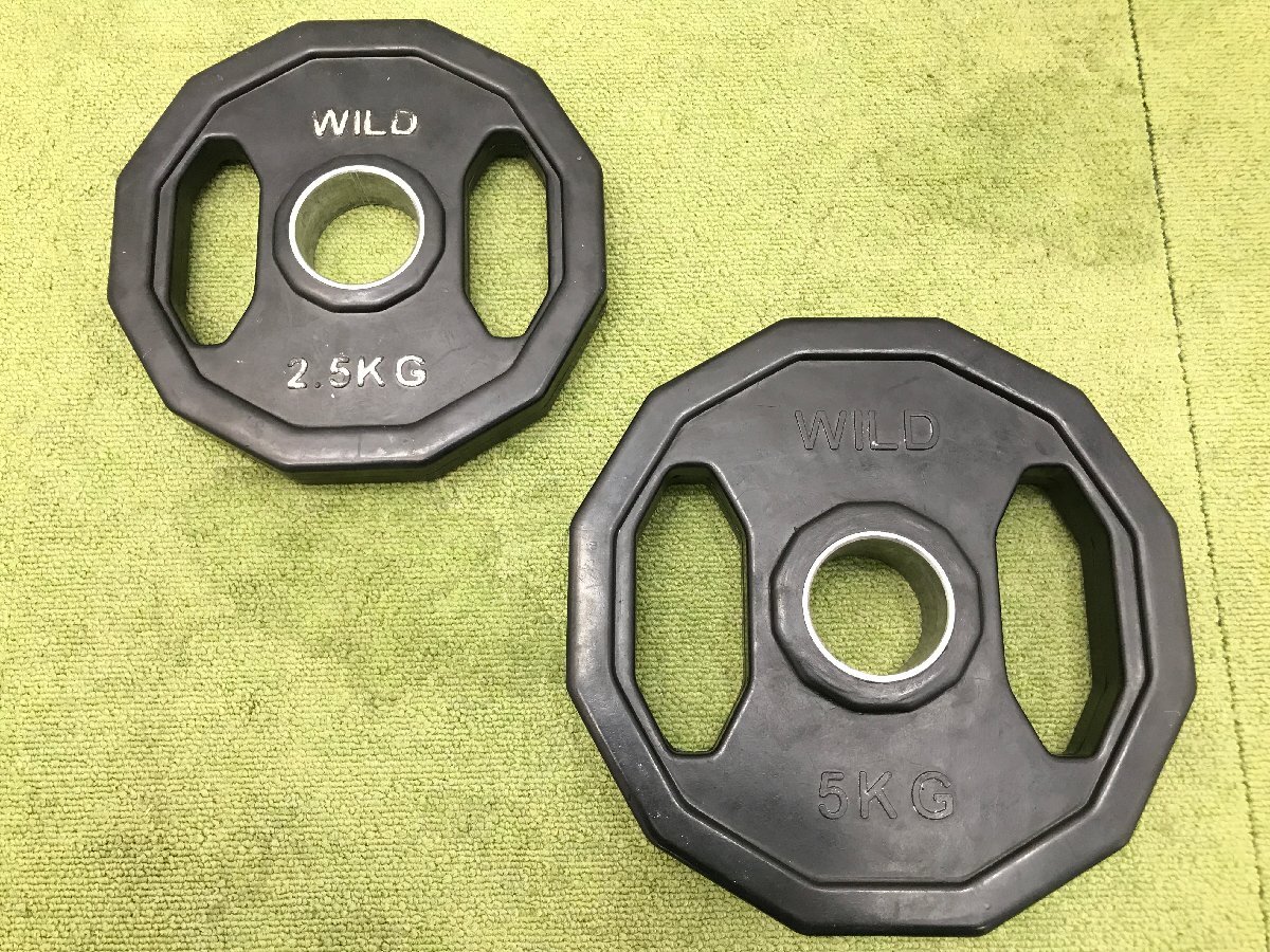 WILD FIT ワイルドフィット ラバープレート 5kg×2 2.5kg×2 総重量15kg 穴径50mm ウェイトプレート トレーニングギア 筋トレ 04080Nの画像2