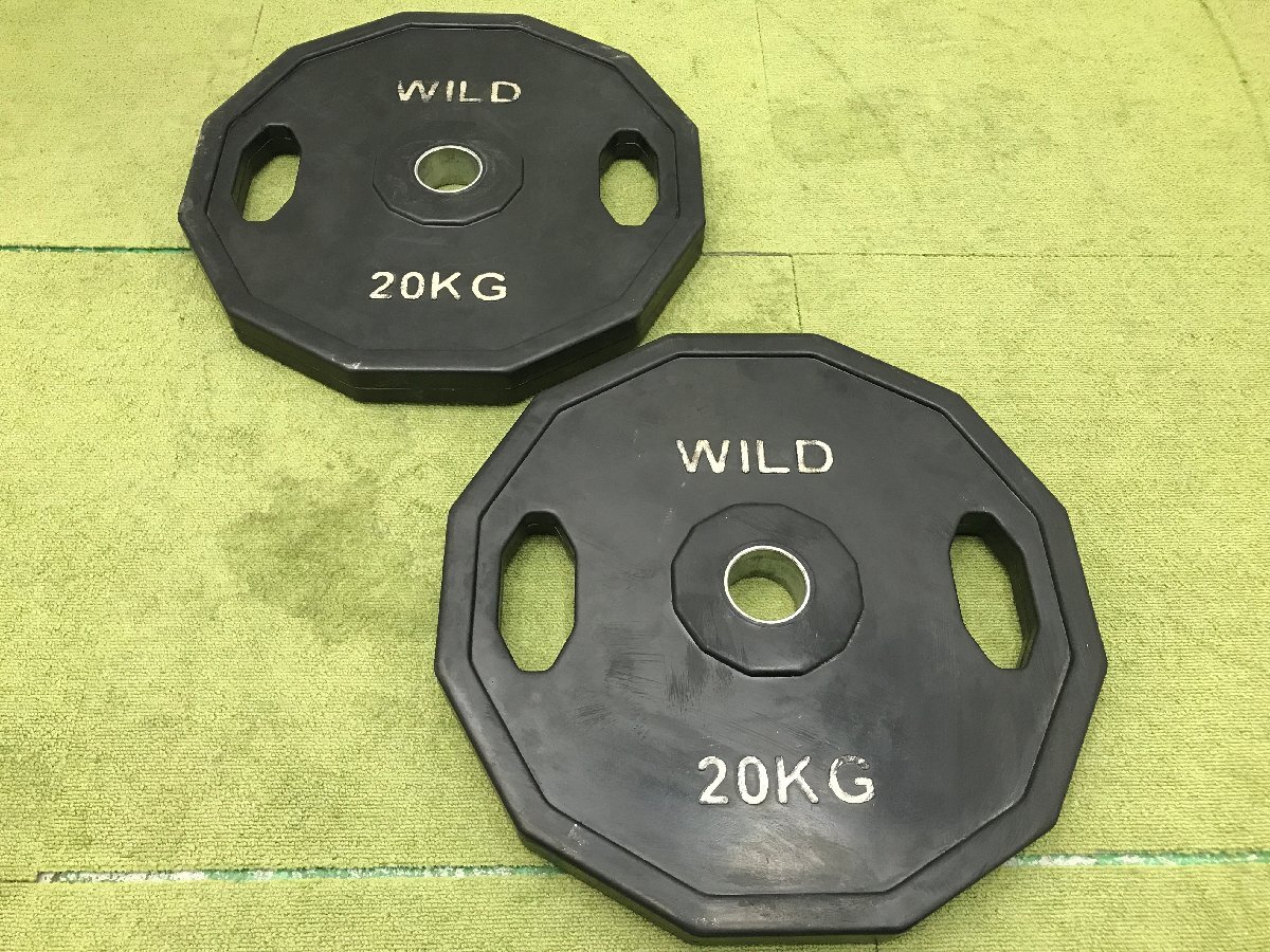 WILD FIT ワイルドフィット ラバープレート 20kg×2 ペア 総重量40kg 穴径50mm ウェイトプレート トレーニングギア 筋トレ 04076Nの画像1