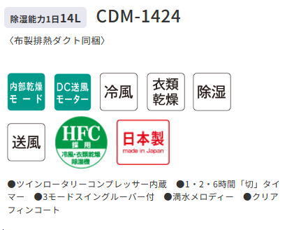 コロナ：冷風・衣類乾燥除湿機(クールホワイト)/CDM-1424-W_画像2