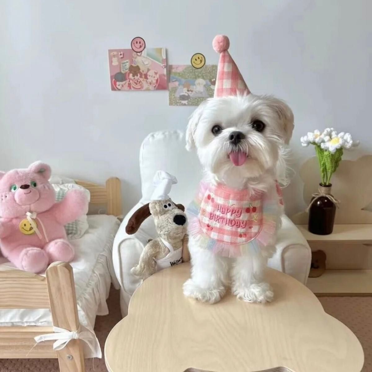 新品未使用＊ペット バースデースタイ 帽子セット 犬 お誕生日 ピンク 可愛い