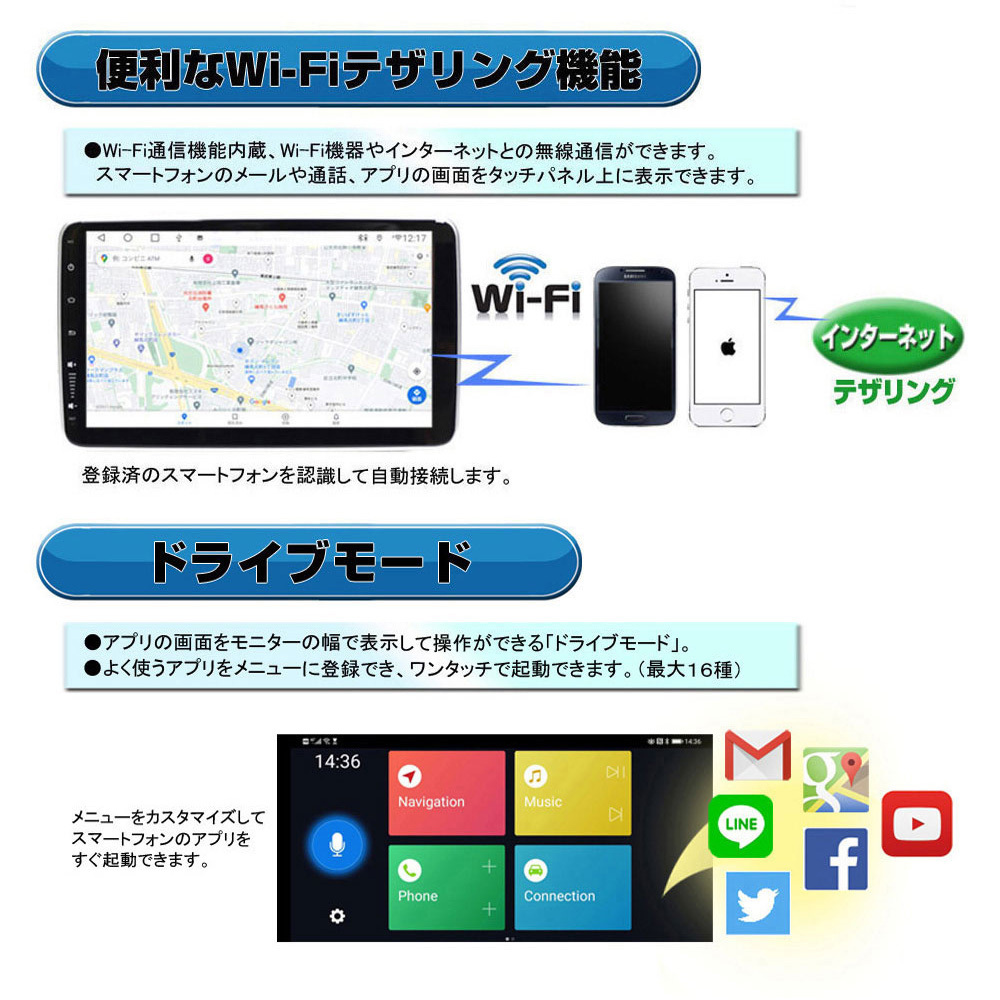 瞬間起動 画面分割 アプリー記憶 アンドロイドカーナビ１ＤＩＮ１０インチタッチパネル＋専用ドライブレコーダー Android10 4GB+64GB [AG5Rの画像2