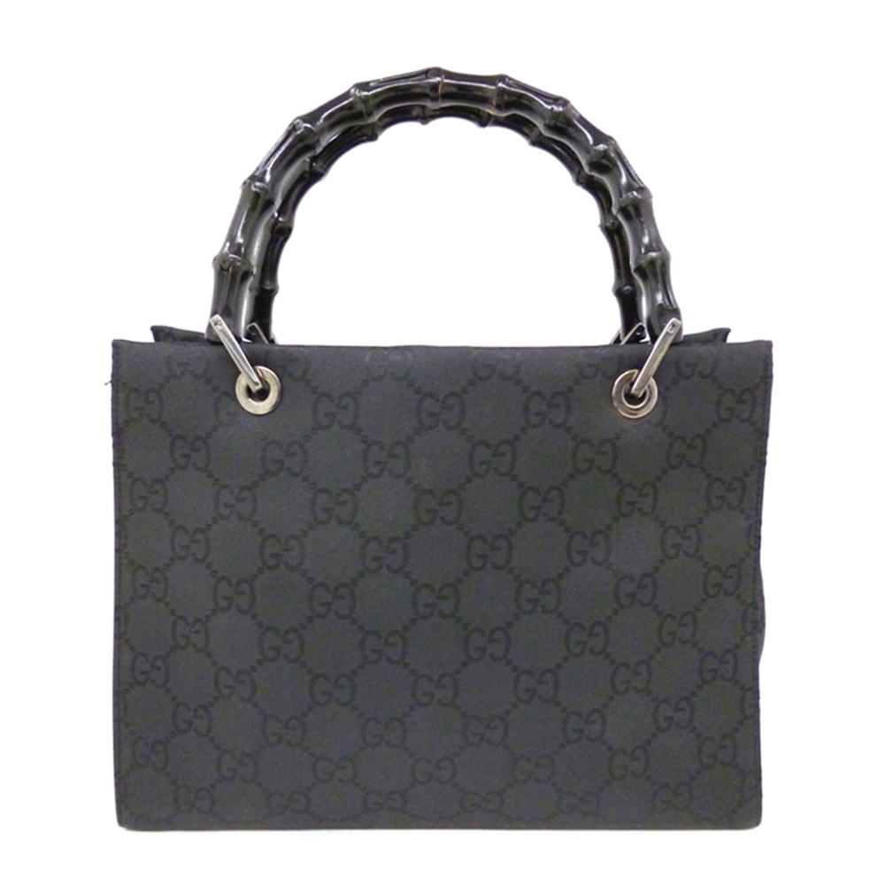 A24-824 GUCCI グッチ 002-1016 バンブー ハンドバッグ GG 総柄 ナイロン ブラック 黒 トートバッグ レディース の画像1